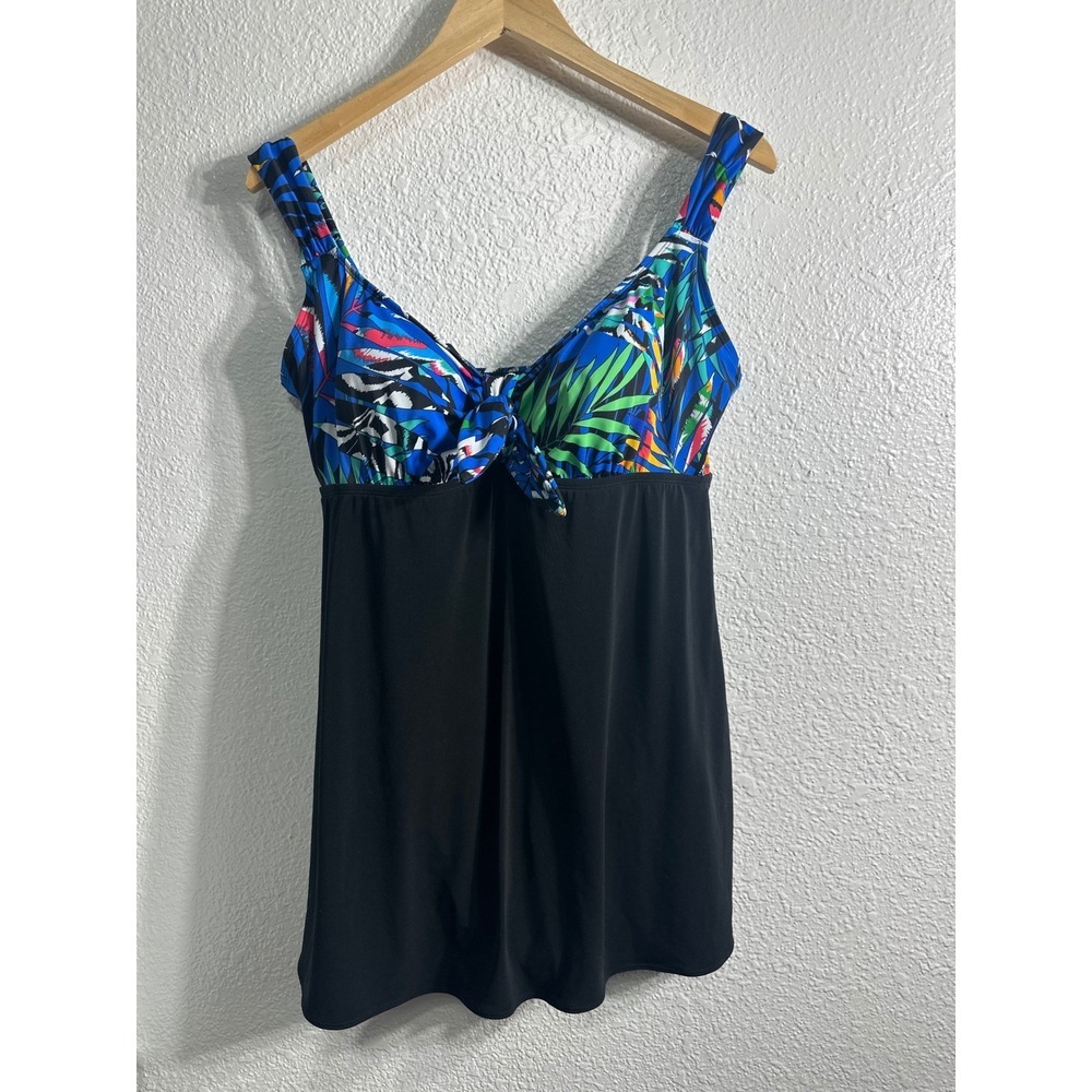 Great Lengths Swim Womens Size 16 Tropical Floral Tummy Control Swimdress Black